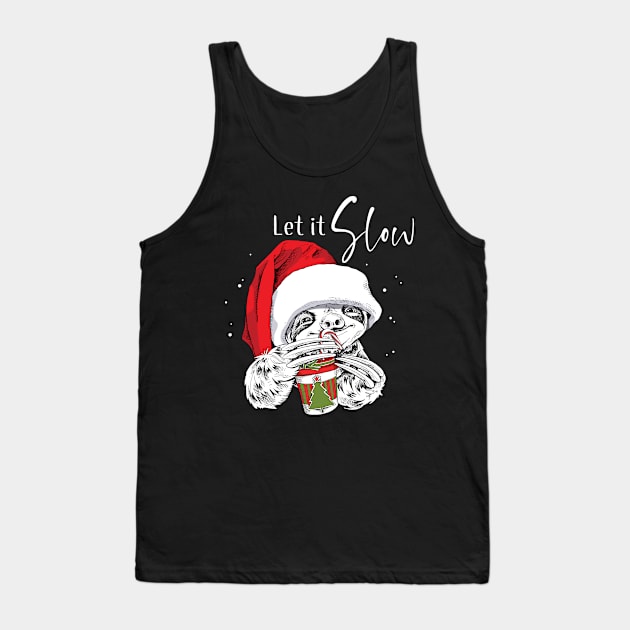 Let It Slow Funny Sloth Santa Claus Tank Top by PsychoDynamics